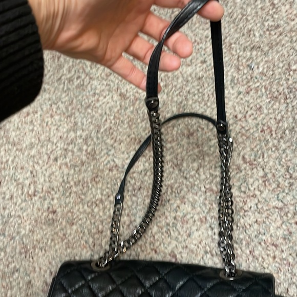 Black/ brown leather quilted purse with adjustable chain strap - Picture 2 of 14